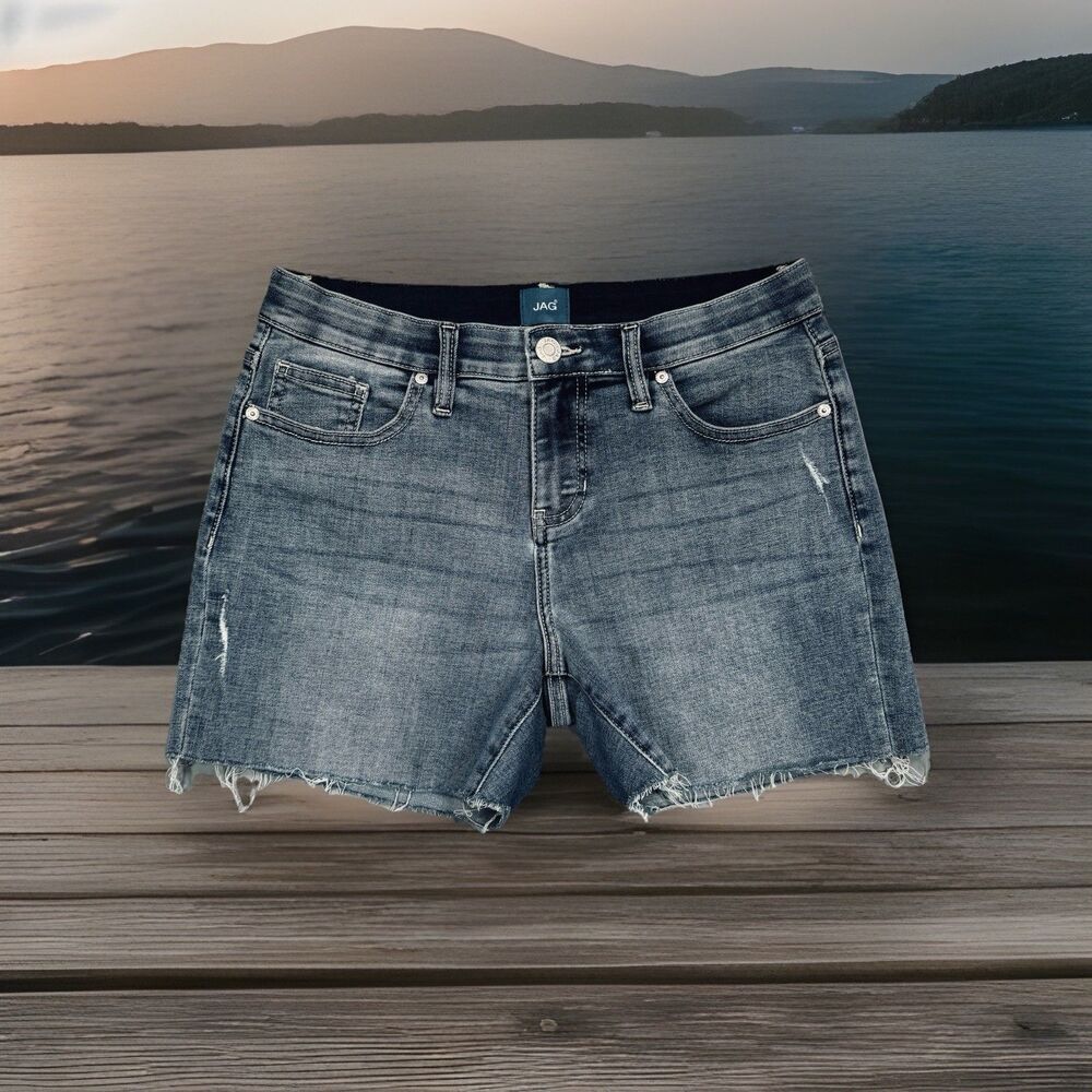 Jag Alex Boyfriend Shorts 2 (W29) Blue Distressed Comfort Waist Stretch Womens